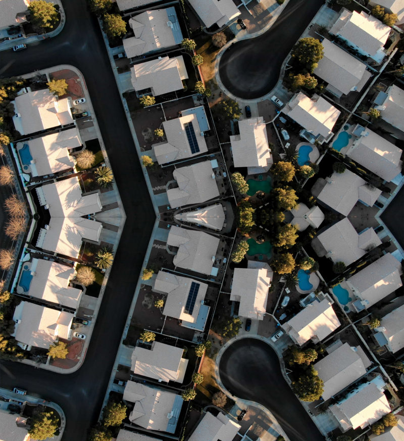 Aerial view of homes